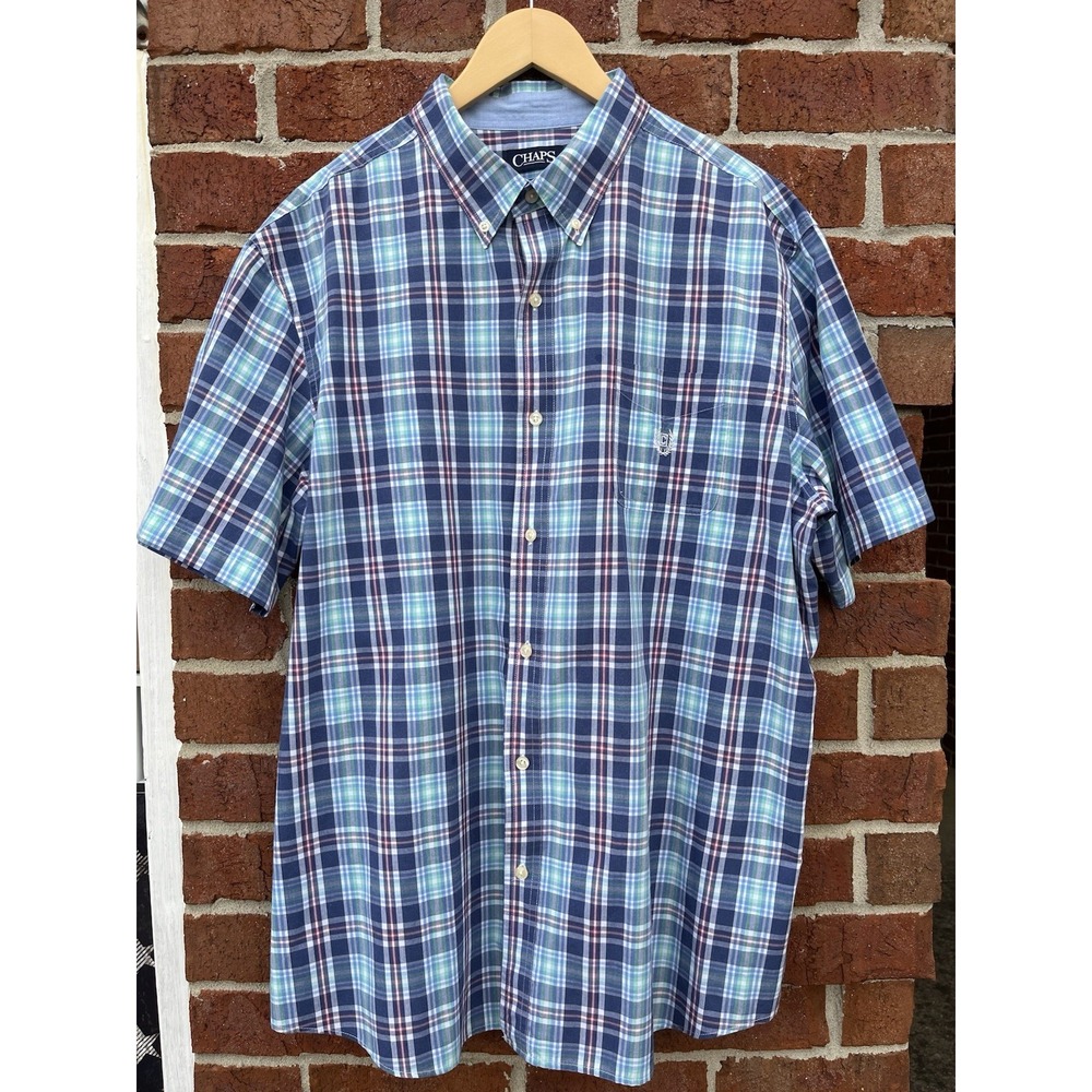 Chaps Short Sleeve Button Down Plaid Shirt Mens Size 2XL